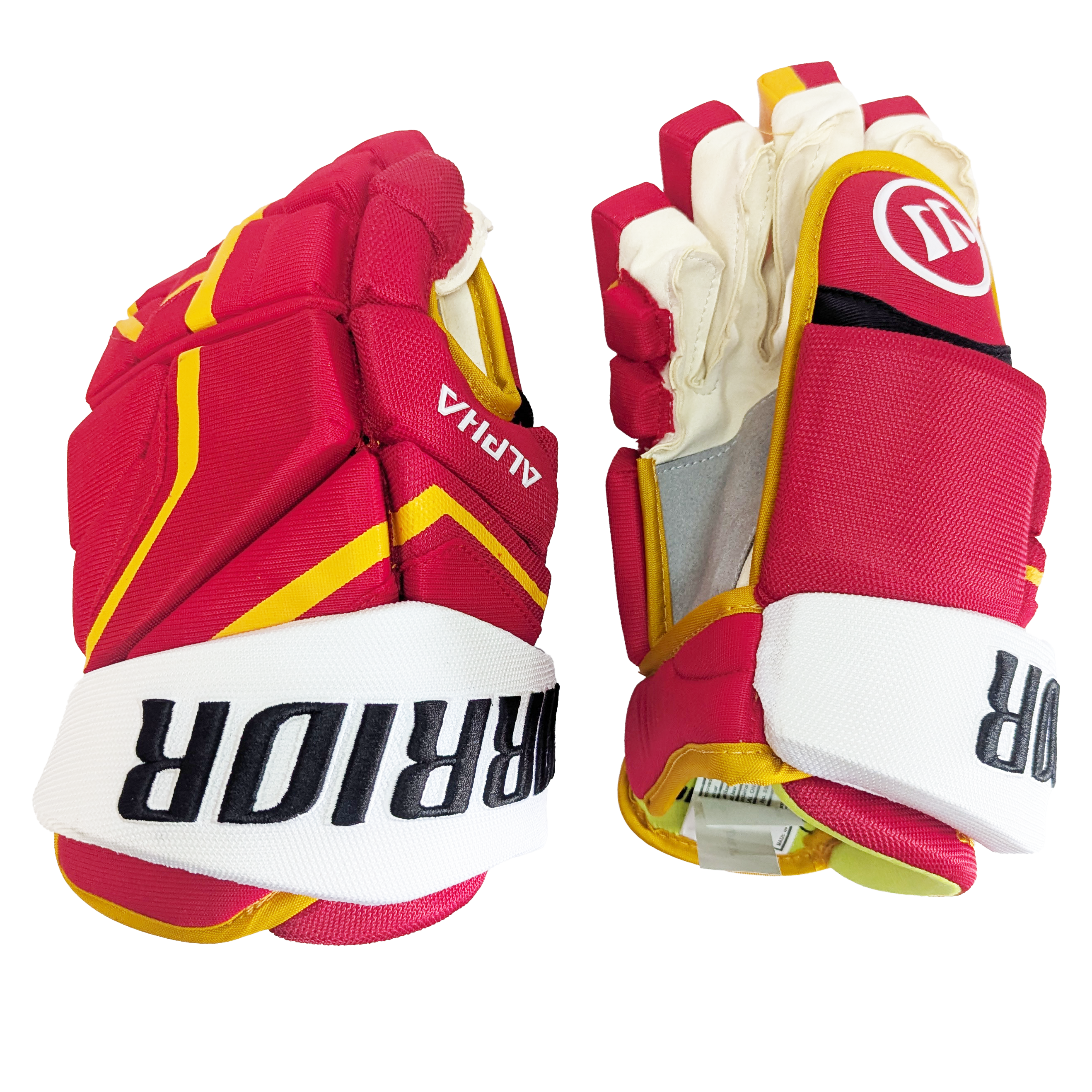 Warrior Alpha LX2 Pro – Gant de hockey professionnel NHL – Walker Duehr (rouge/jaune/blanc)